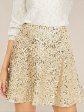 LOFT Gold Sequin Skater Skirt